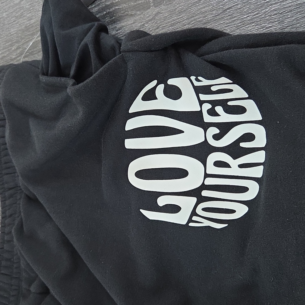 No Boundaries Womans XXXL 21 Fleece Sweat Pants Love Your Self Wide Leg Black - Picture 5 of 14